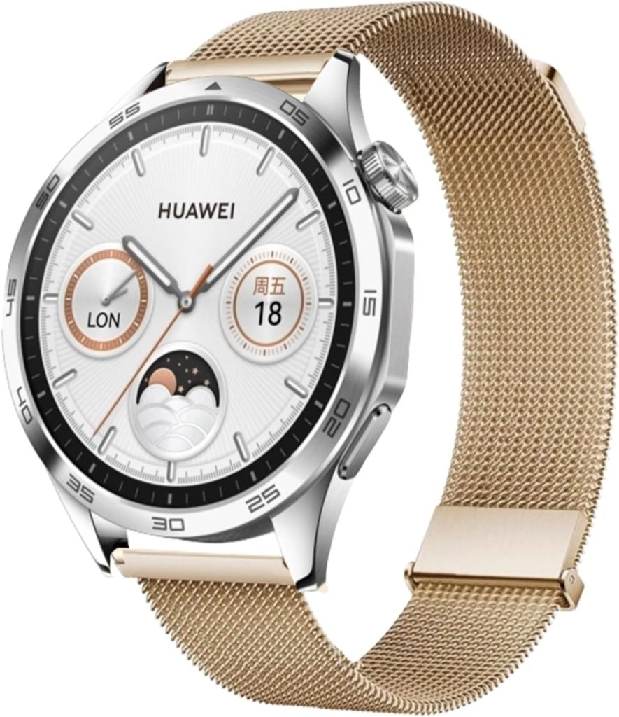 NESLIN Milanese Band Compatible with Huawei Watch GT5/GT5 Pro 2024/GT4 46mm/Watch 4/4 Pro 46mm/GT3/GT3 Pro/GT2 Pro/GT2 46mm/GT Runner Stap, 22mm Stainless Steel Replacement Strap