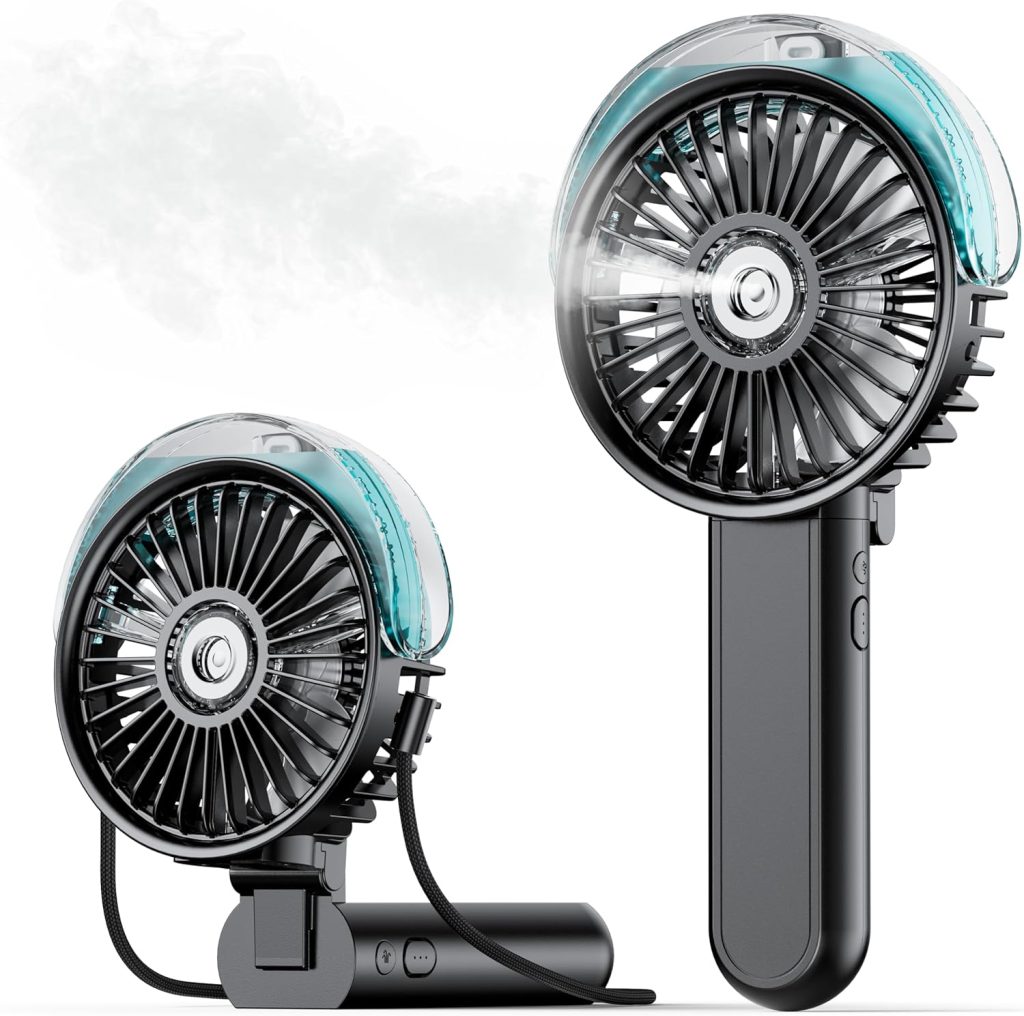 SWEETFULL Portable Misting Fan - 180 Foldable Handheld Personal Fan with Mist Spray, 3 Speeds, 30ml Water Tank, USB Rechargeable for Travel, Outdoors, Makeup, Camping, Home, and Office Use