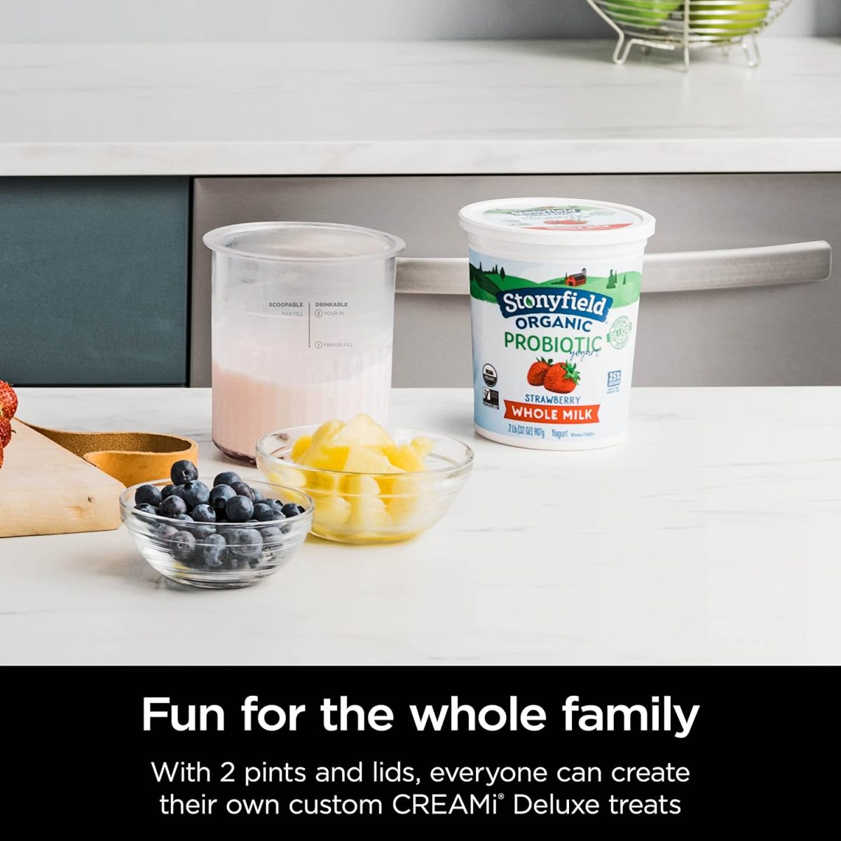 ⁦Ninja XSKPNTLTD2 CREAMi Deluxe Pints and Lids 2 Pack, Compatible with NC500 Series Ninja Creami Deluxe ice Cream Makers, BPA-Free & Dishwasher Safe, Coral & Yellow Lids⁩ - الصورة ⁦5⁩