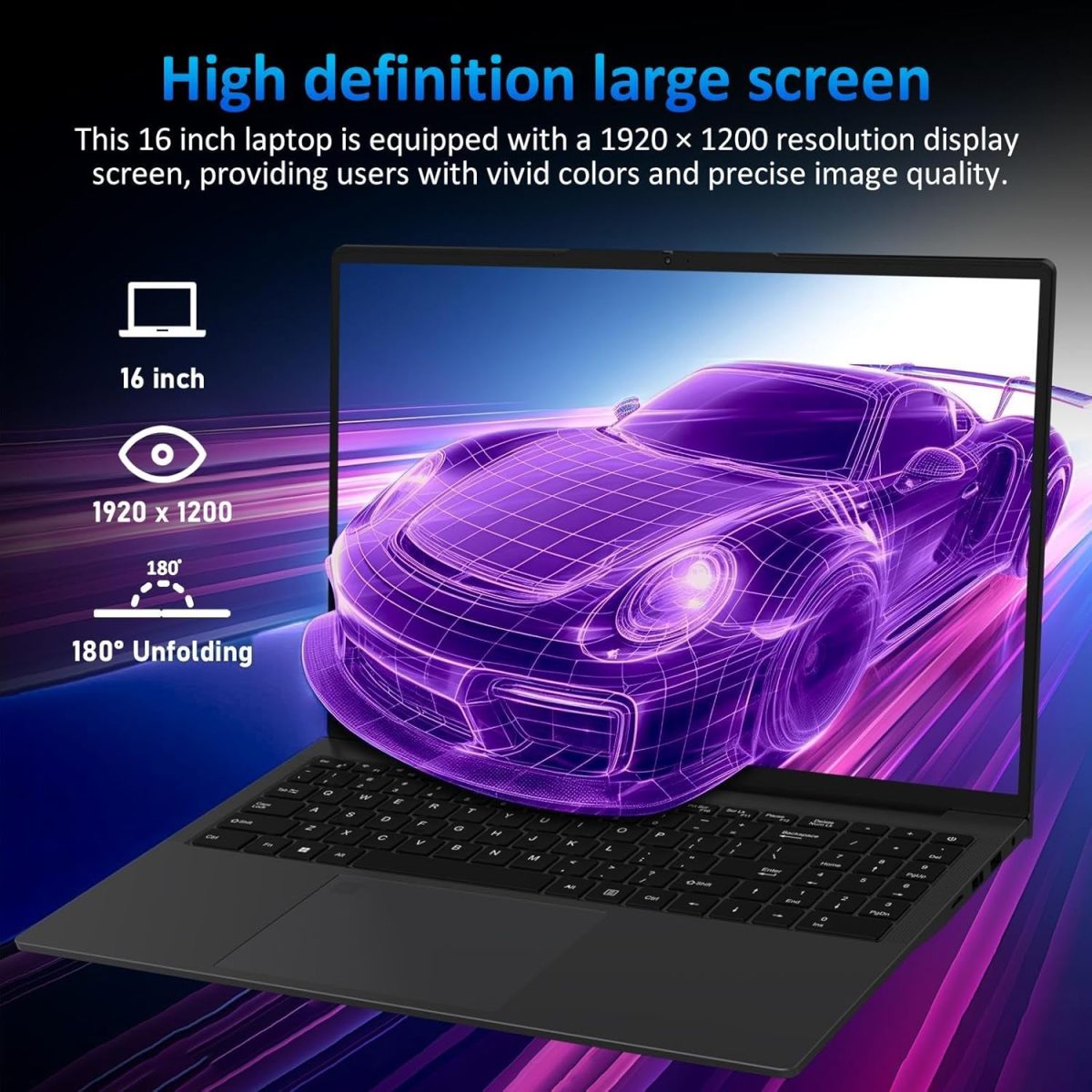 ⁦16 Inch Laptop Computer - AMD Ryzen 3 3250U Processor (2C/4T, up to 3.5GHz), 1920×1200 FHD IPS Display, 8GB RAM 512GB SSD, Fingerprint,Backlit Keyboard,1MP Webcam, Type-C, Laptops for Business Student⁩ - الصورة ⁦5⁩
