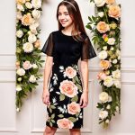 ⁦XULINOVA girl dress, cotton like stretch jersey top & 4 way stretch fabric skirt, flower Print, 1 set For Ages 8-12Y,summer, daily, casual, holiday⁩ - الصورة ⁦5⁩