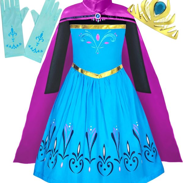 Cokos Box Girls Coronation Dress Costume Cape Gloves Tiara Crown Accessories Set