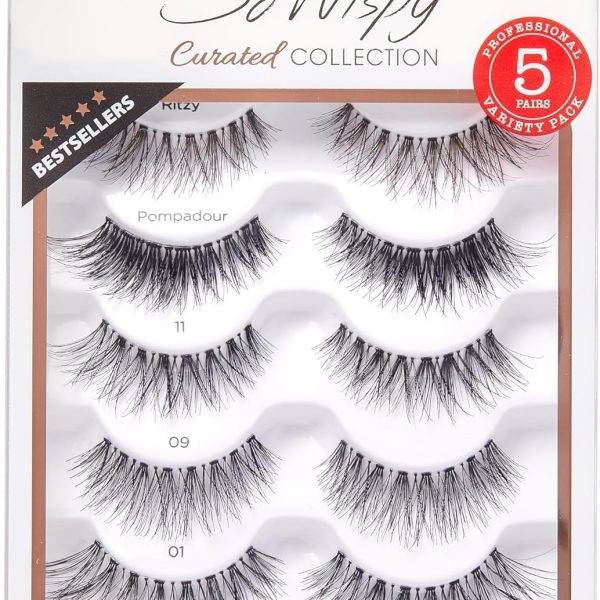 KISS So Wispy Curated Collection of Bestselling False Eyelash Styles Multipack, Volume & Curl, Lash Extensions Look, Signature Wispy Effect, Cruelty Free, Reusable, Contact Lens Friendly, 5-Pair