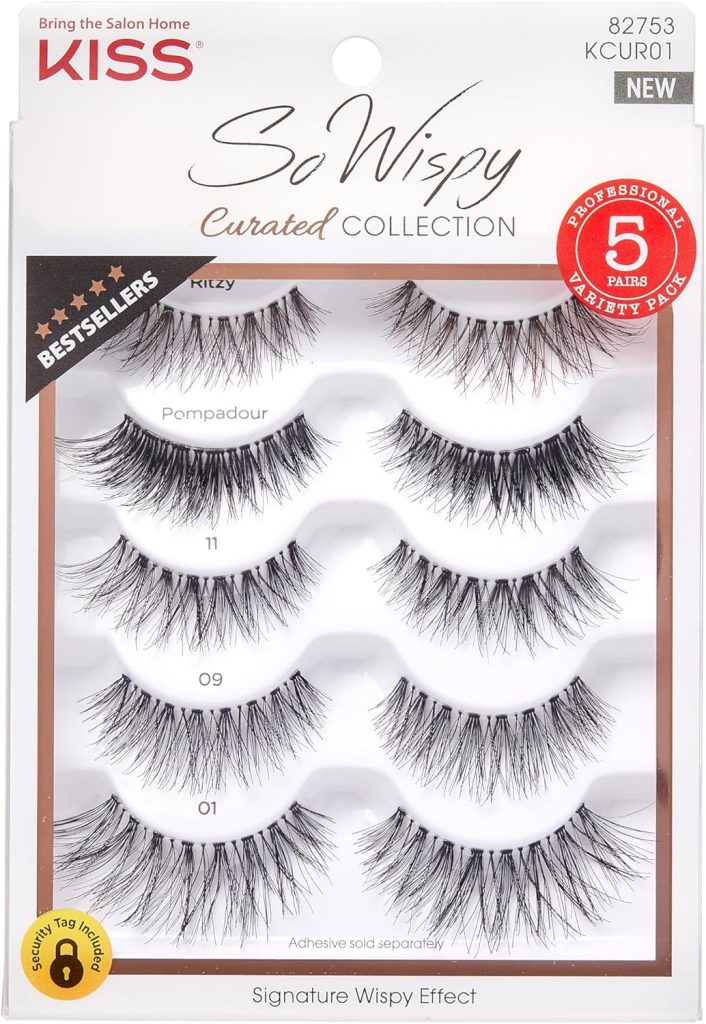 KISS So Wispy Curated Collection of Bestselling False Eyelash Styles Multipack, Volume & Curl, Lash Extensions Look, Signature Wispy Effect, Cruelty Free, Reusable, Contact Lens Friendly, 5-Pair