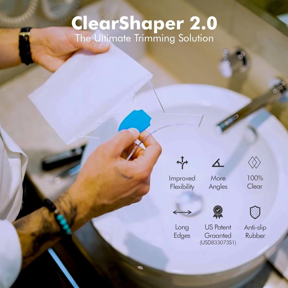 ⁦Aberlite Beard Shaper - Beard Lineup Tool W/Barber Pencil (White) - 100% Clear | Many Styles | Long Edges | Anti-Slip - The Ultimate Beard Shaping Tool (Blue) - Beard Stencil Guide - Works w/Trimmer⁩ - الصورة ⁦6⁩