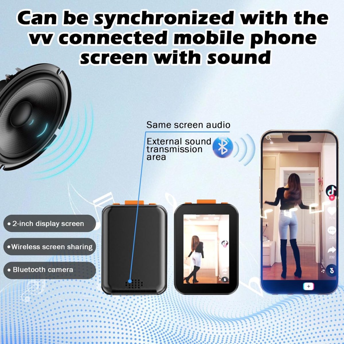 ⁦Otufan Selfie Monitor Screen for iPhone, with Speaker, Wireless Recording, Using Phone Rear Camera for Selfie Vlog, Live Streaming, TikTok, Screen Sharing, 2in (No Clip Black)⁩ - الصورة ⁦2⁩