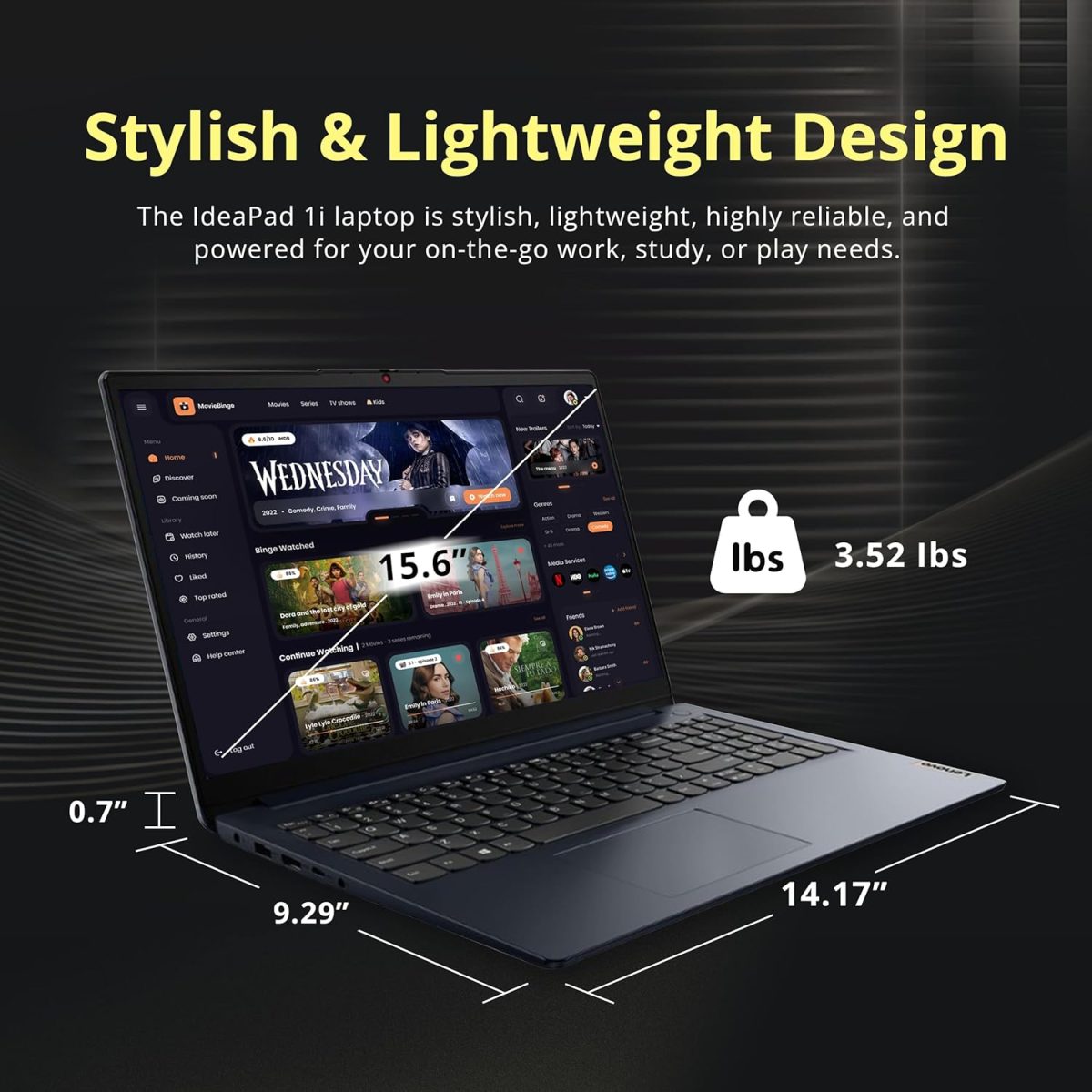 ⁦Lenovo IdeaPad 1i 15.6" FHD Touchscreen Laptop, Intel i5-1235U, 40GB RAM, 1.16TB Storage(1TB SSD+160GB Docking Station Set), Intel Iris Xe Graphics, Num Pad, Dolby Audio, Wi-Fi 6, Win 11, Abyss Blue⁩ - الصورة ⁦8⁩