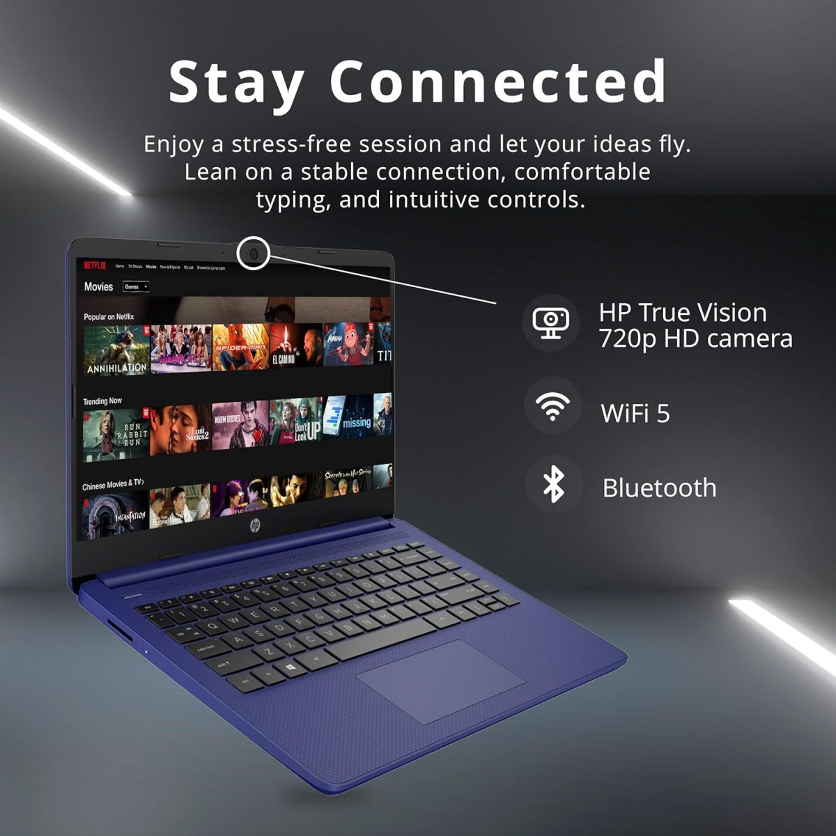 ⁦HP Stream 14" Micro-Edge HD Laptop, Intel Celeron N4020, 8GB RAM, 224GB Storage (64GB eMMC & 160GB Docking Station Set), 1 Year Office 365, Webcam, Wi-Fi 5, Bluetooth, Windows 11, Blue⁩ - الصورة ⁦6⁩