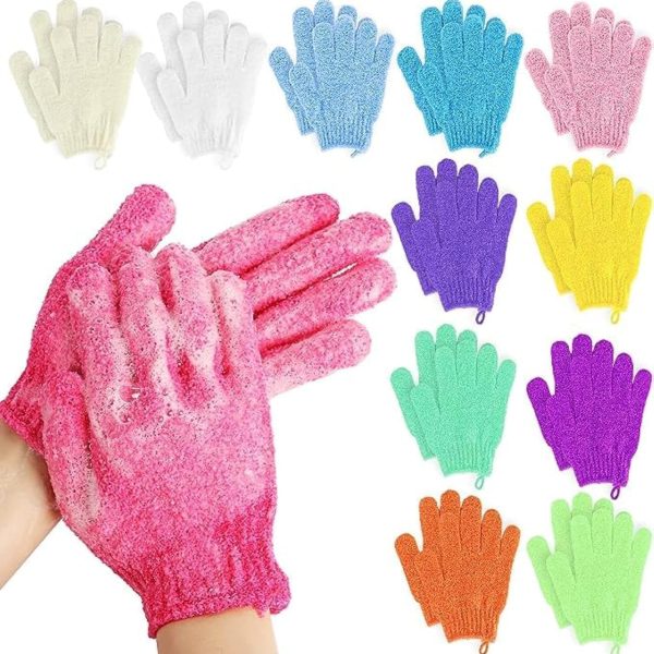 ECVV 12 Pairs Exfoliating Bath Gloves,Made of 100% NYLON, 12 Colors Double Sided Exfoliating Gloves for Beauty Spa Massage Skin Shower Scrubber Bathing Accessories | RANDOM COLOR |