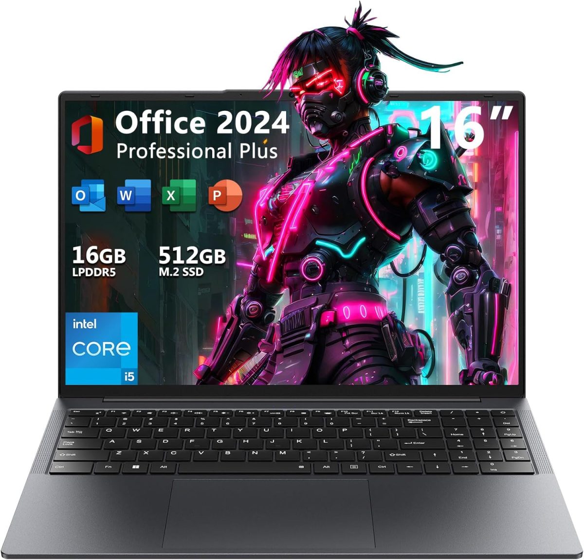 TPV 16" Laptop Computer Intel Core i5, 16GB RAM, 512GB SSD, MS Office 2024, IPS(1920 x 1200) 16:10 Display, Windows 11 Pro Notebook PC with BT5.0 Wi-Fi, 3xUSB A, HDMI, RJ45, Backlit Keyboard, Upgraded
