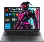 TPV 16" Laptop Computer Intel Core i5, 16GB RAM, 512GB SSD, MS Office 2024, IPS(1920 x 1200) 16:10 Display, Windows 11 Pro Notebook PC with BT5.0 Wi-Fi, 3xUSB A, HDMI, RJ45, Backlit Keyboard, Upgraded