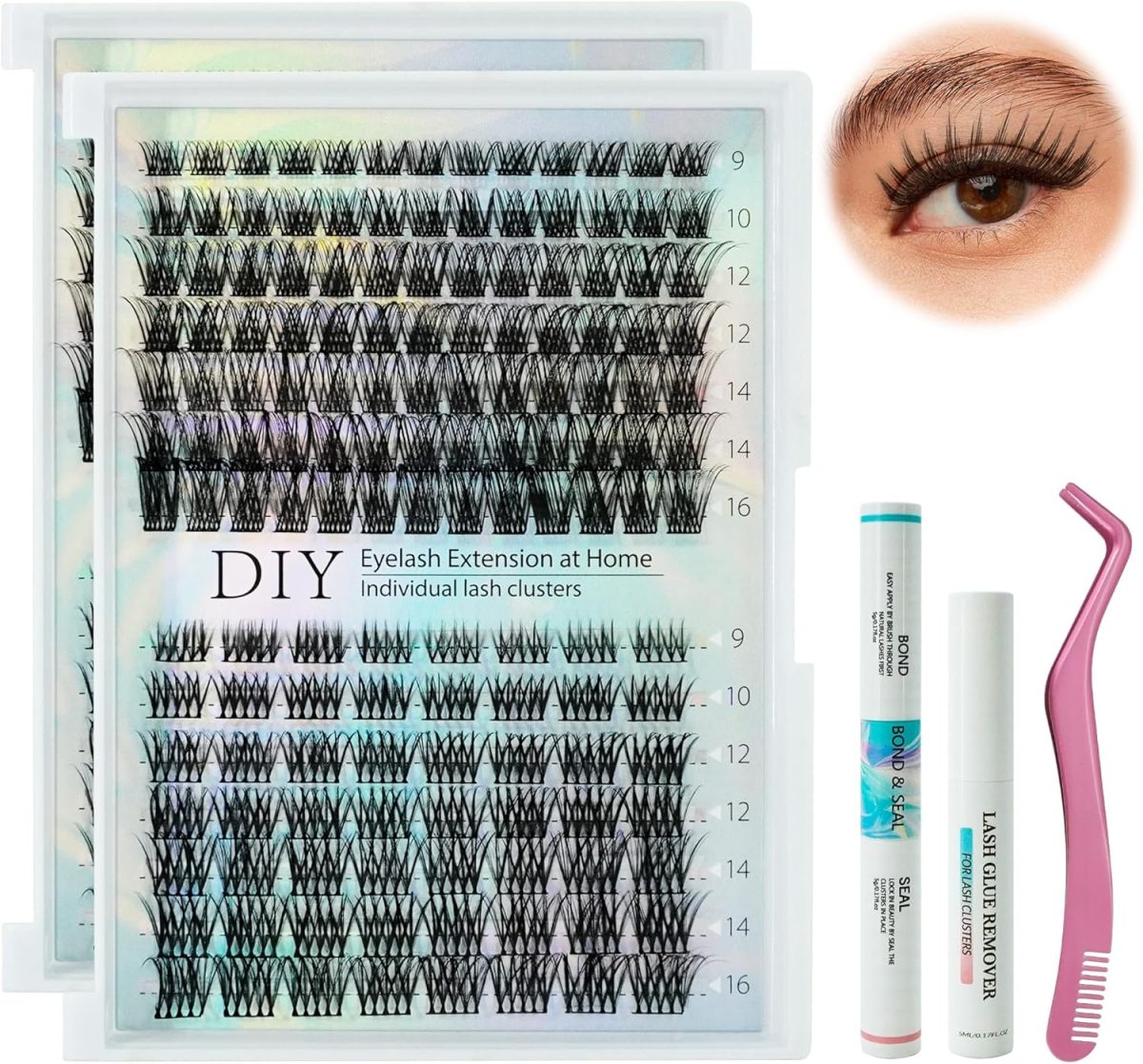 YXC Premium 30D 40D Lash Clusters Cluster Eyelash Extensions 9-16mm with Bond & Seal, Remover, and Tweezer Set - Professional Lash Kit for Flawless, Long-Lasting Lashes