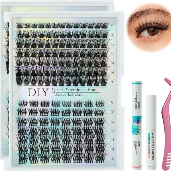 YXC Premium 30D 40D Lash Clusters Cluster Eyelash Extensions 9-16mm with Bond & Seal, Remover, and Tweezer Set - Professional Lash Kit for Flawless, Long-Lasting Lashes