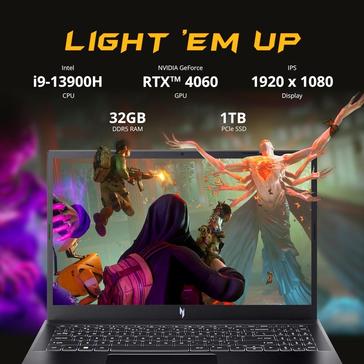 ⁦acer Nitro V 15 15.6" FHD IPS 144Hz Gaming Laptop, Intel i9-13900H, 32GB DDR5, 1TB SSD, GeForce RTX 4060 8GB GDDR6, Backlit Keyboard, Wi-Fi 6, Win 11 Pro, Black, 256GB Docking Station Set⁩ - الصورة ⁦3⁩