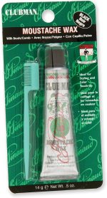 Clubman Pinaud Mustache Wax for Men – Strong Hold Moustache Wax for Styling, Includes Brush & Comb, Black, 0.5 oz