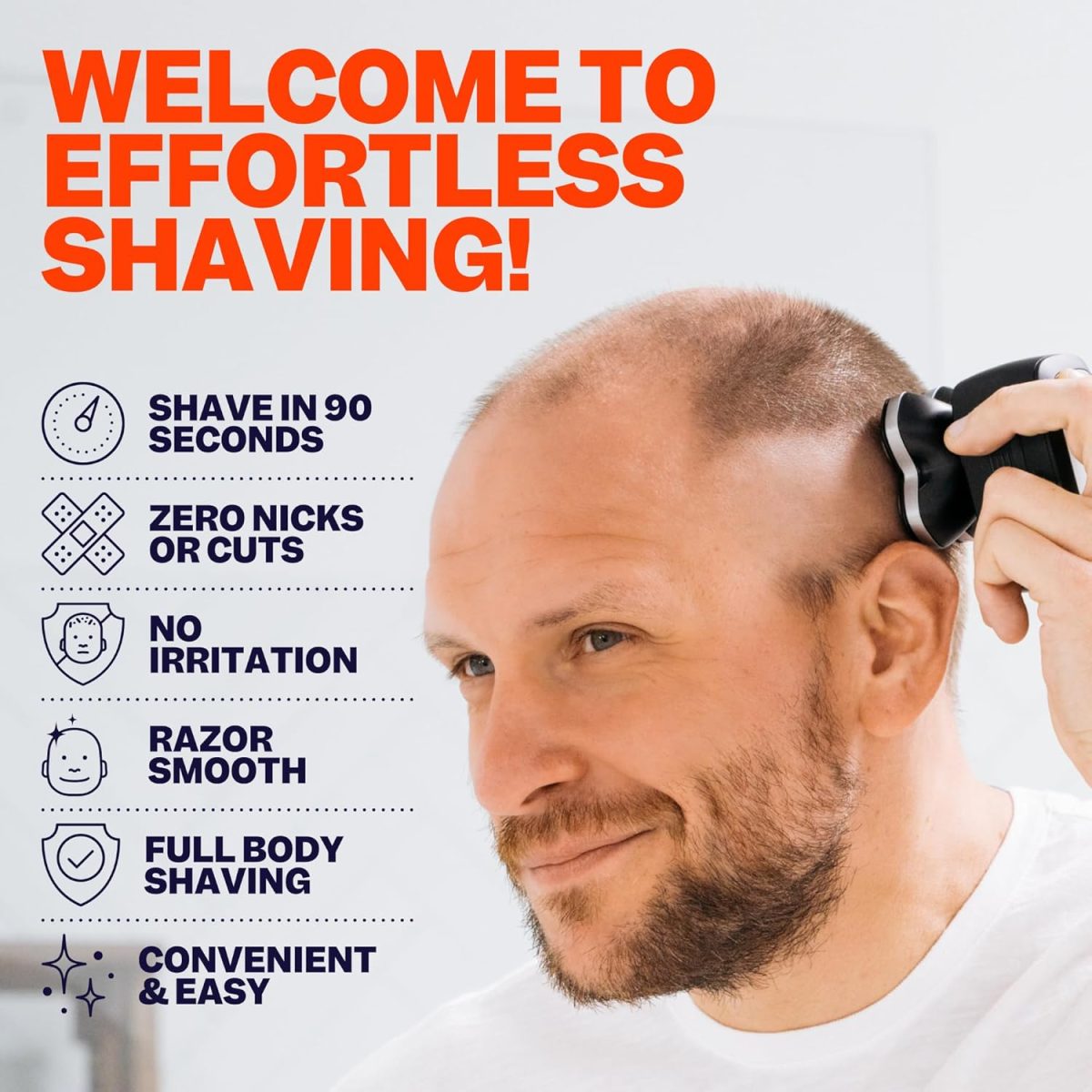 ⁦Freebird FlexSeries Pro Electric Head & Body Shaver - Mens Cordless Rechargeable Wet/Dry Skull Bald Head Back & Groin Waterproof Razor with Rotary Blades, Clippers, Nose Trimmer, Brush, Massager⁩ - الصورة ⁦2⁩