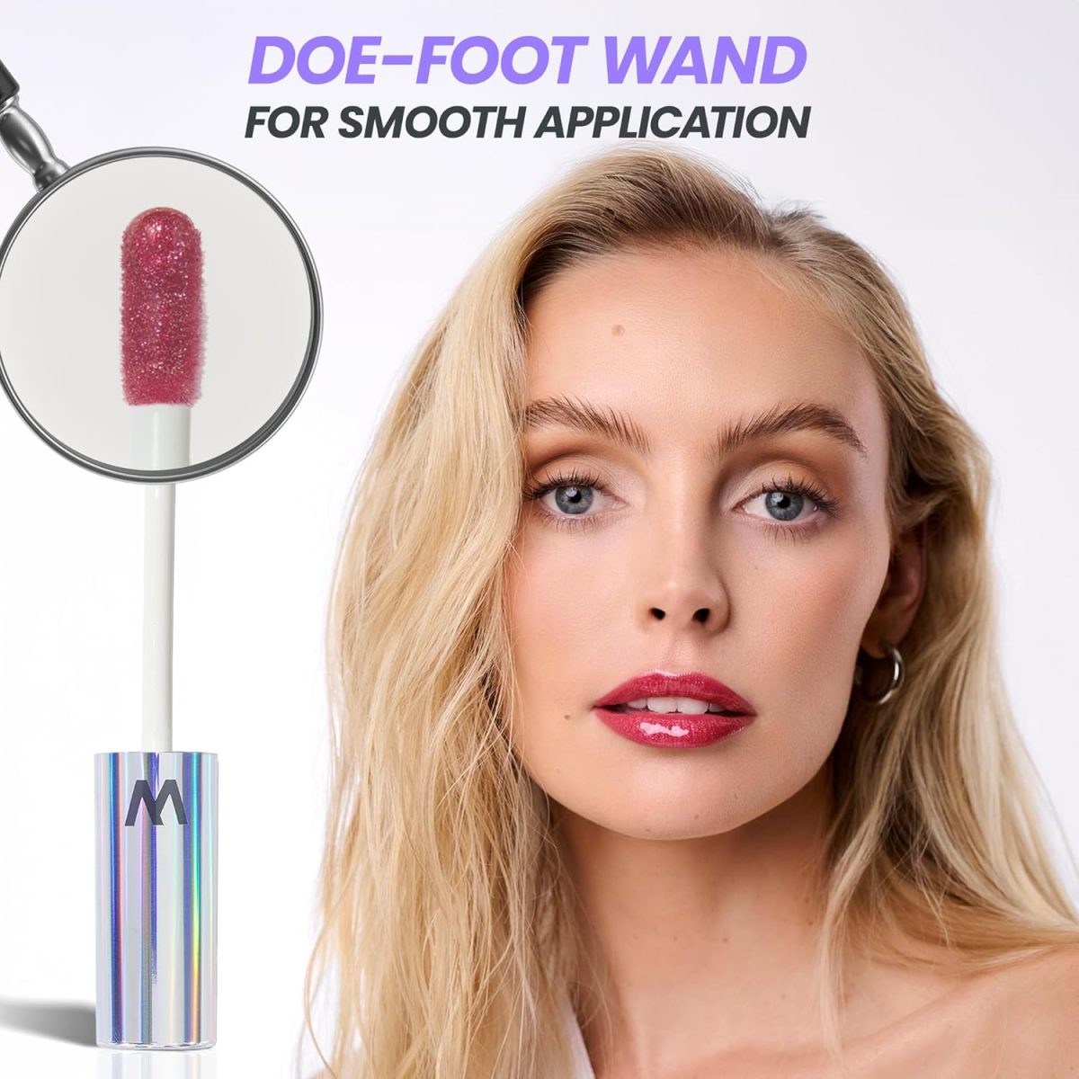 ⁦Wonderskin Wonder Blading Top Gloss - Glitter Red Lip Gloss, Moisturizing Lip Makeup with High Gloss Finish (Glitter Red)⁩ - الصورة ⁦3⁩
