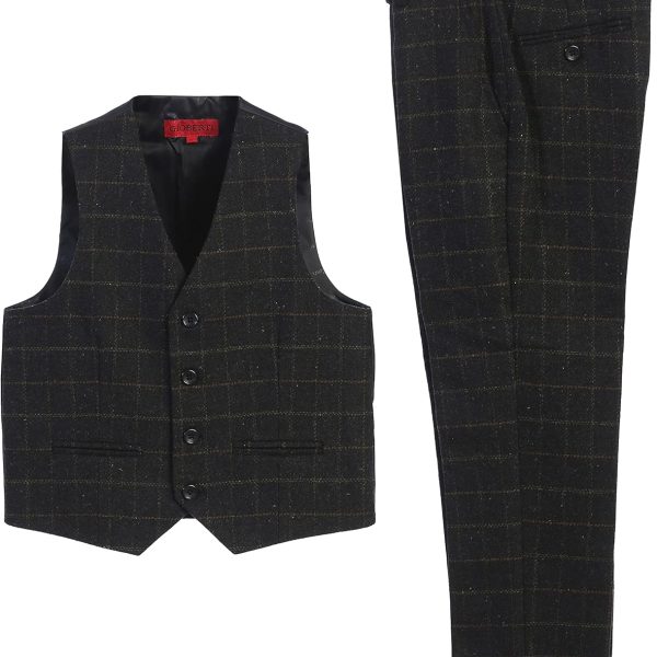Gioberti Boy's 2 Piece Tweed Plaid Vest and Pants Set, Midnight Blue Graph, Size 18