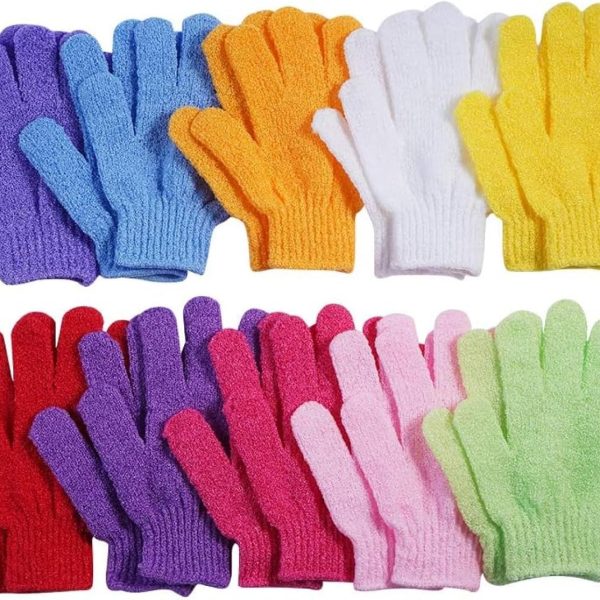 Bluejw 10 Pairs Exfoliating Gloves,Made of 100% Nylon,10 Colors Double Sided Exfoliating Gloves for Beauty Spa Massage Skin Shower Body Scrubber Bathing Accessories.