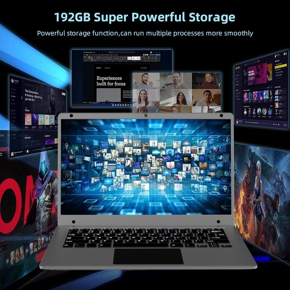⁦Exilapsire 14.1 inch Laptop Computer,Celeron Quad-Core Up to 2.2 GHz,4GB RAM and 320GB SSD,W11 Laptop Computers with FHD IPS,Slim and Lightweight Notebook,Work and Students laptops,Gray,WPS⁩ - الصورة ⁦4⁩