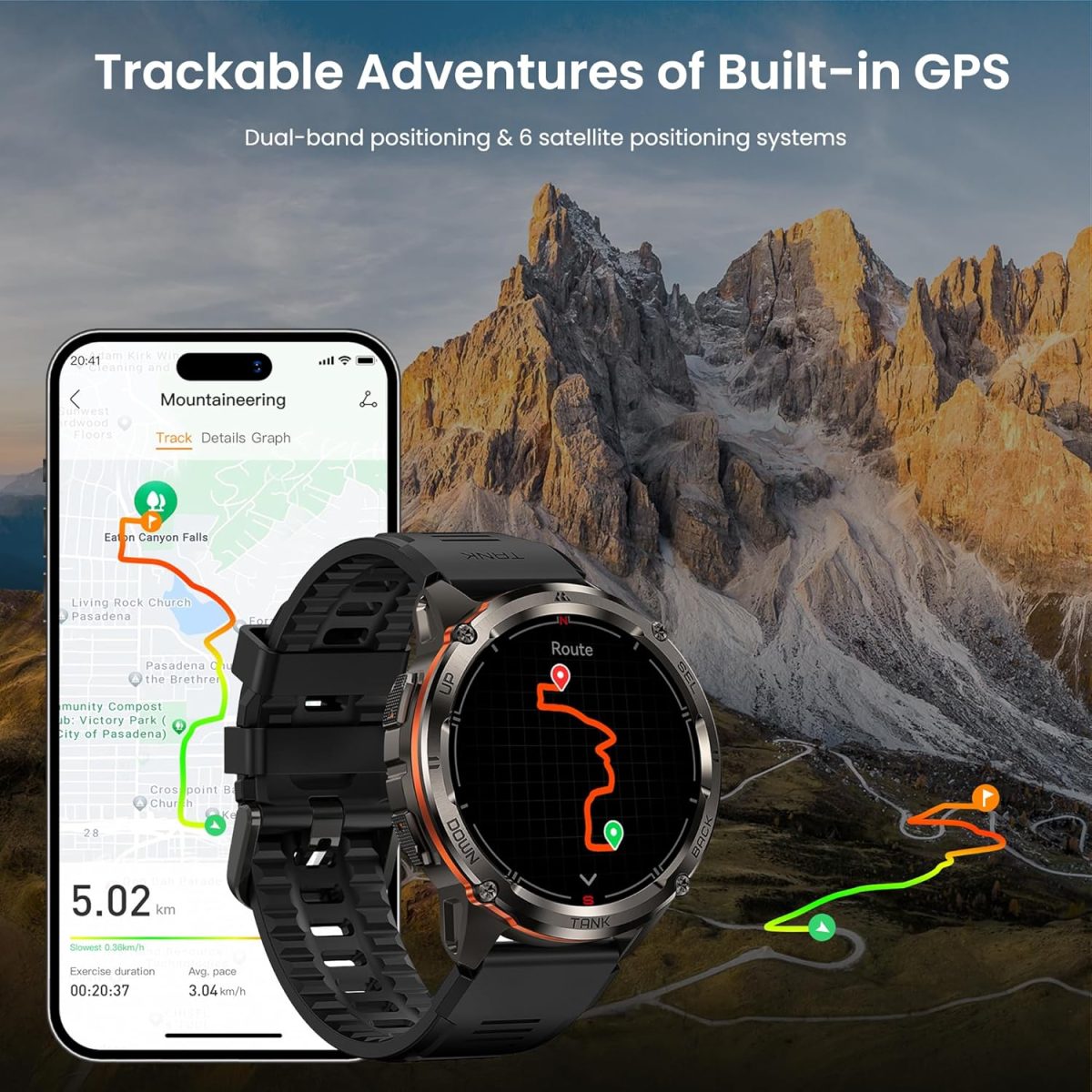 ⁦KOSPET Tank Smart Watch for Men/Women GPS, Extra-Long Battery with Bluetooth Calling, Pressure&Altitude&Compass⁩ - الصورة ⁦4⁩