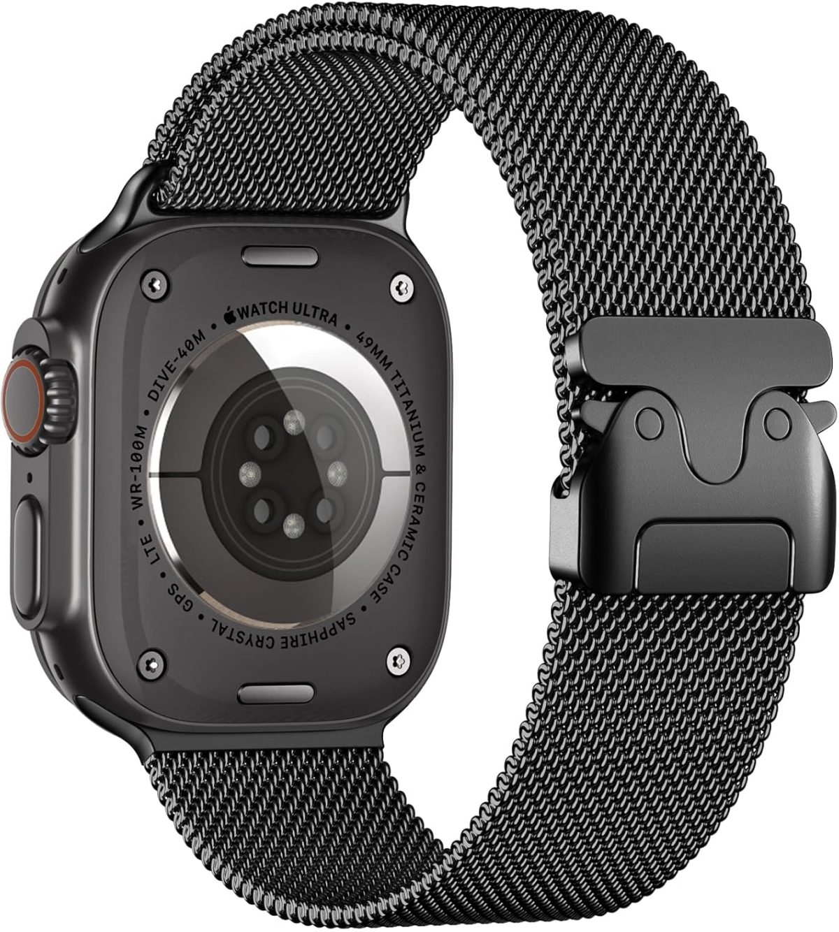 Upeak Band Compatible with Apple Watch Ultra 2/Ultra 49mm, Stainless Steel Mesh Loop Band with Parachute-style Buckle for Apple Watch Series 10 46mm, 9/8/7 45mm, SE2/SE/6/5/4 44mm, 3/2/1 42mm