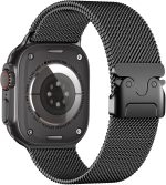 Upeak Band Compatible with Apple Watch Ultra 2/Ultra 49mm, Stainless Steel Mesh Loop Band with Parachute-style Buckle for Apple Watch Series 10 46mm, 9/8/7 45mm, SE2/SE/6/5/4 44mm, 3/2/1 42mm