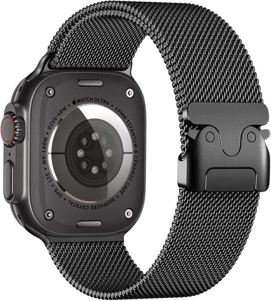 Upeak Band Compatible with Apple Watch Ultra 2/Ultra 49mm, Stainless Steel Mesh Loop Band with Parachute-style Buckle for Apple Watch Series 10 46mm, 9/8/7 45mm, SE2/SE/6/5/4 44mm, 3/2/1 42mm