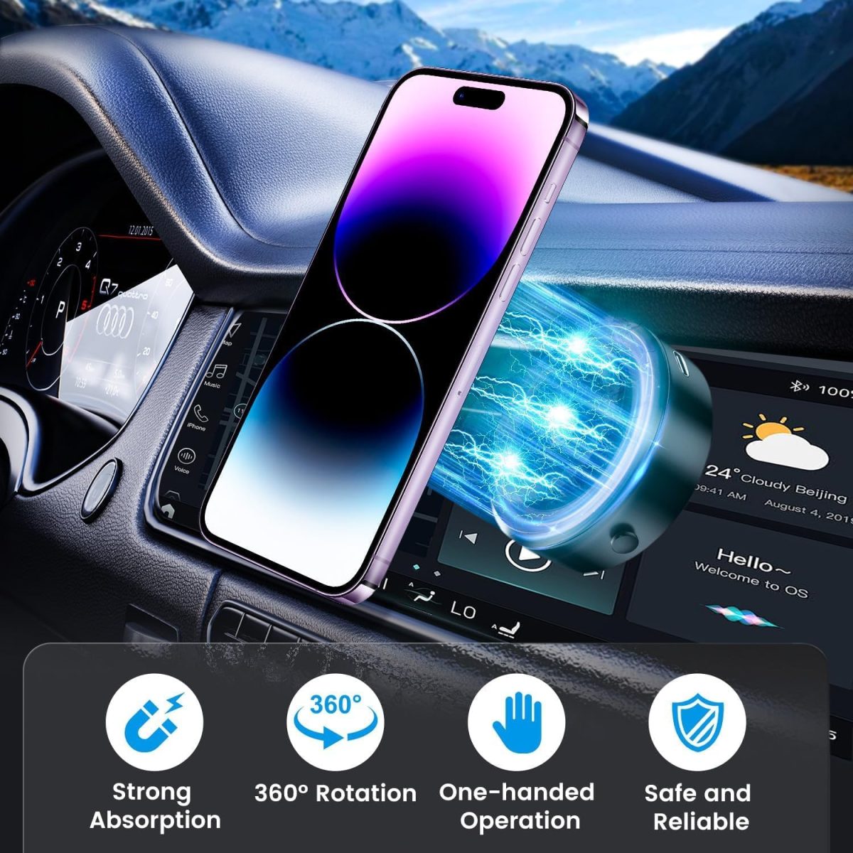 ⁦Necomi Electric Vacuum Magnetic Suction Phone Mount, HandsFree Magnetic Car Phone Holder, Double-Sided Phone Holder Compatible with Car Dashboard Installation, Smooth Surface, Phone, Phone Tablet⁩ - الصورة ⁦3⁩