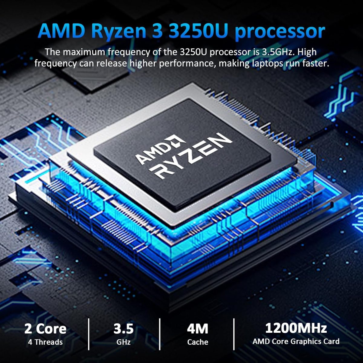 ⁦16 Inch Laptop Computer - AMD Ryzen 3 3250U Processor (2C/4T, up to 3.5GHz), 1920×1200 FHD IPS Display, 8GB RAM 512GB SSD, Fingerprint,Backlit Keyboard,1MP Webcam, Type-C, Laptops for Business Student⁩ - الصورة ⁦3⁩