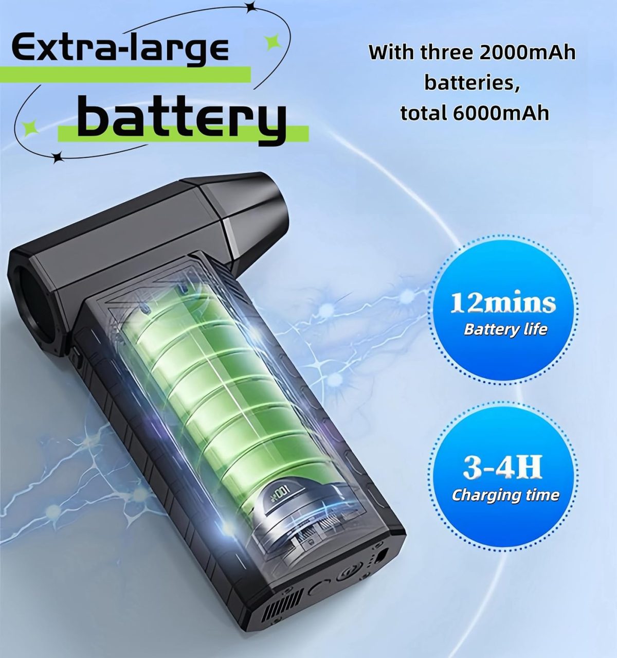 ⁦Milatech Electric Air Duster Rechargeable 130000RPM Super Powerful Turbo Dry Violent Jet Fan Cordless Rugged Air Blower for Electronics PC Car Detailing Home Cleaning Mini⁩ - الصورة ⁦5⁩