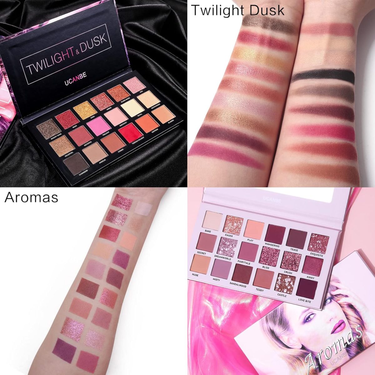 ⁦CHARMCODE 2Pcs Twilight Dusk + Aromas Nude Eyeshadow Palette Makeup Set, Matte Shimmer Glitter Pressed Pearl All Highly Pigmented Blending Powder, Natural Velvet Texture Eye Shadow Kit⁩ - الصورة ⁦4⁩