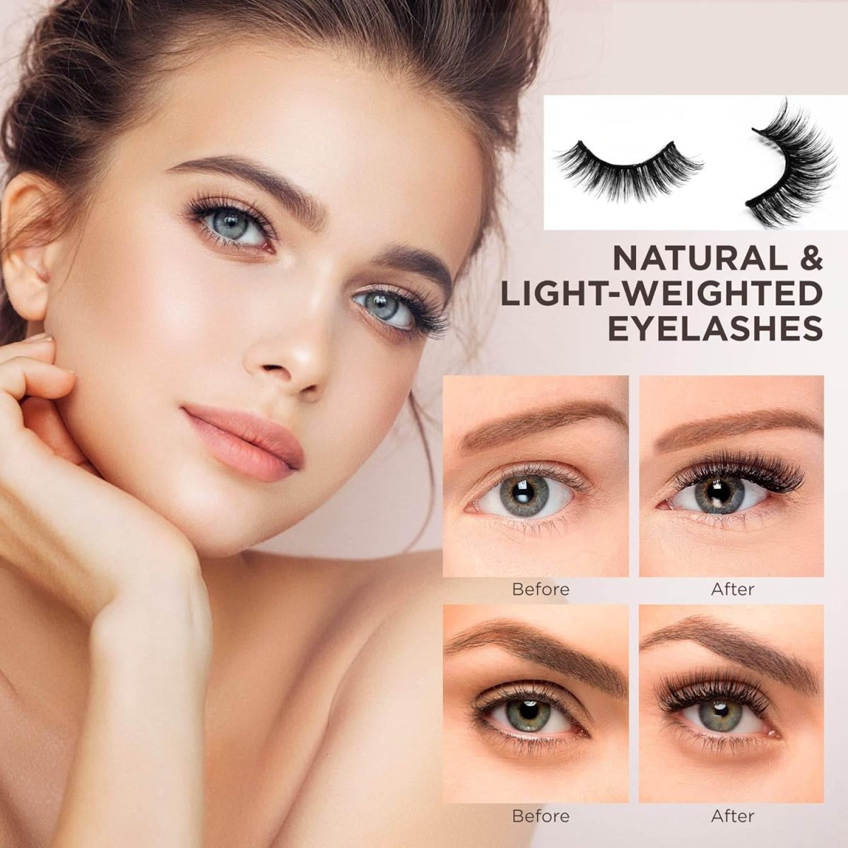 ⁦Hepiide 5 Pairs Self Adhesive Eyelashes: with Tweezers - No Glue Needed - Reusable Self Adhesive Eyelashes - False Eyelashes for Beginners (FZ5-06)⁩ - الصورة ⁦2⁩