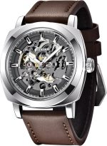 Benyar Watch Men Automatic Mechanical Men's Watches Golden Movement 45 mm Skeleton Dial Water and Scratch Resistant Leather Strap Elegant Gift for Men
