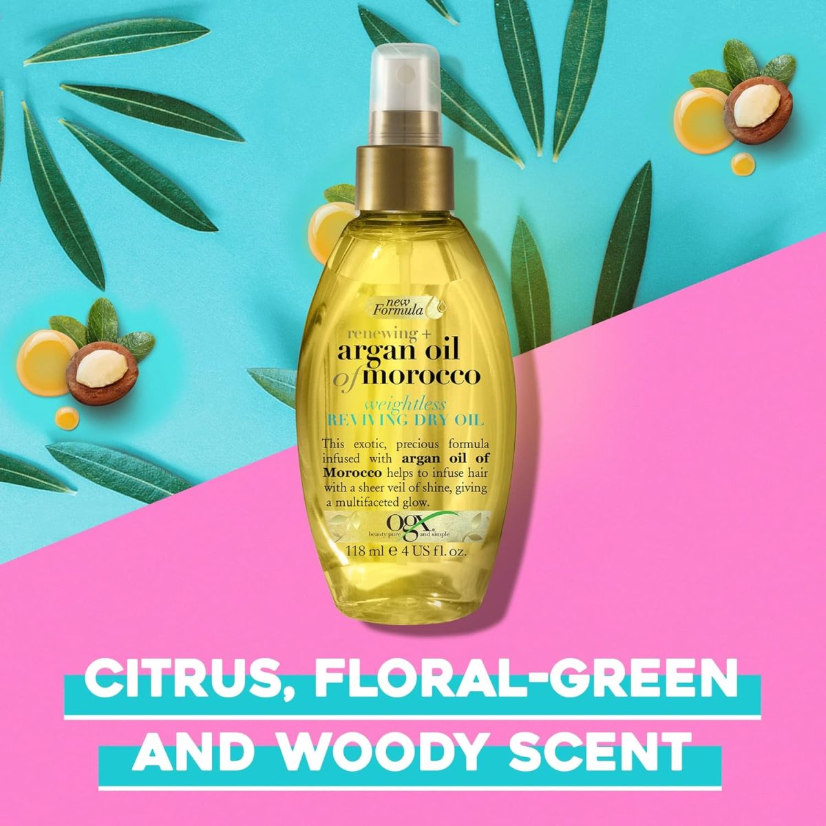 ⁦OGX, Hair Oil, Renewing+ Argan Oil of Morocco, Weightless Reviving Dry Oil, Spray, New Formula, 118ml⁩ - الصورة ⁦5⁩