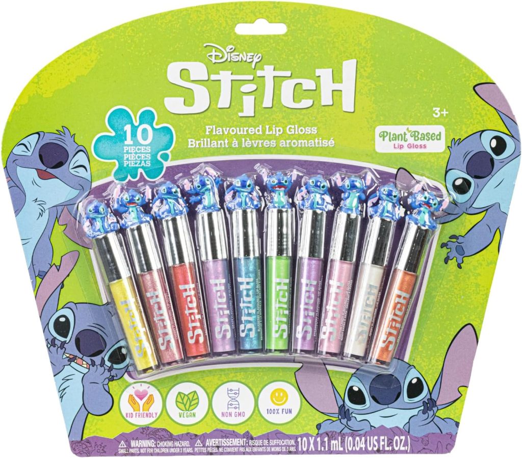 Townley Girl Stitch 10 Piece Plant Based Lip Gloss, Party Favors for Girls, First Makeup Set for Girls, Perfect for Parties, Sleepovers and Birthday Gifts, Age 3+