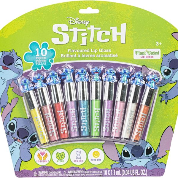 Townley Girl Stitch 10 Piece Plant Based Lip Gloss, Party Favors for Girls, First Makeup Set for Girls, Perfect for Parties, Sleepovers and Birthday Gifts, Age 3+