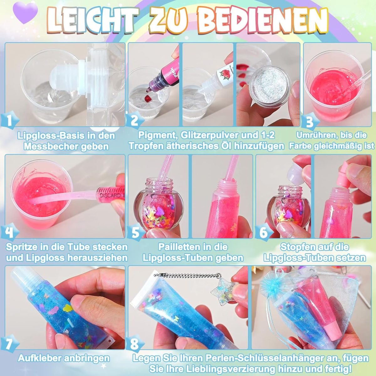 ⁦Make Your Own Lip Gloss, JUYRLE Lipstick Making Kit, Funny DIY Lip Gloss Set Girls Make Yourself, Non-Toxic Lip Gloss Cosmetic Make Up Gift for Women⁩ - الصورة ⁦5⁩
