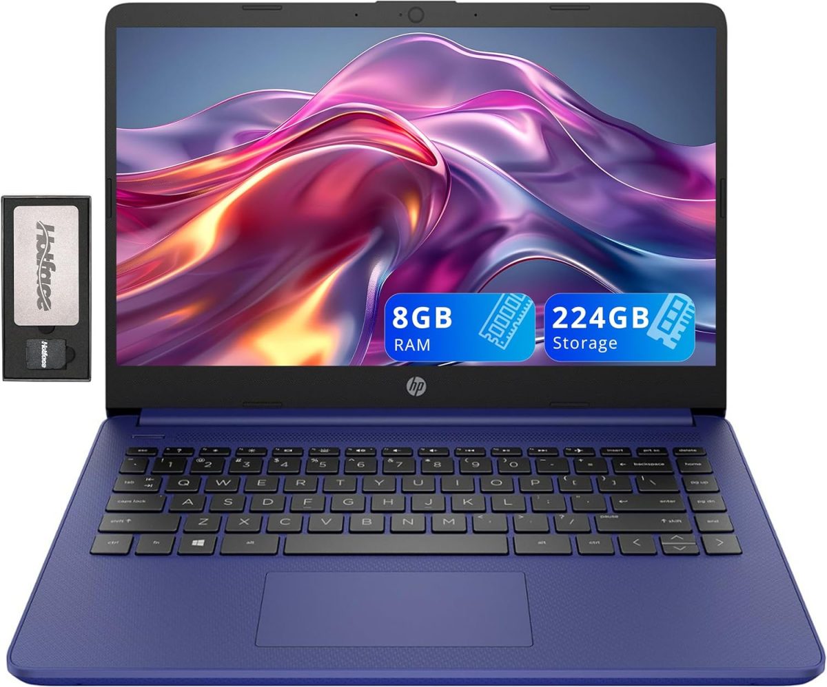 HP Stream 14" Micro-Edge HD Laptop, Intel Celeron N4020, 8GB RAM, 224GB Storage (64GB eMMC & 160GB Docking Station Set), 1 Year Office 365, Webcam, Wi-Fi 5, Bluetooth, Windows 11, Blue