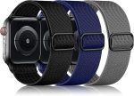 INFOSUN 3 Pack Solo Loop Compatible with Apple Watch Band 42mm 44mm 45mm 49mm, Nylon Bands for Apple Watch SE/iWatch Ultra/Ultra 2/ Series 9 8 7 6 5 4 3 2 1(Black/Midnight Blue/Dark Gray)