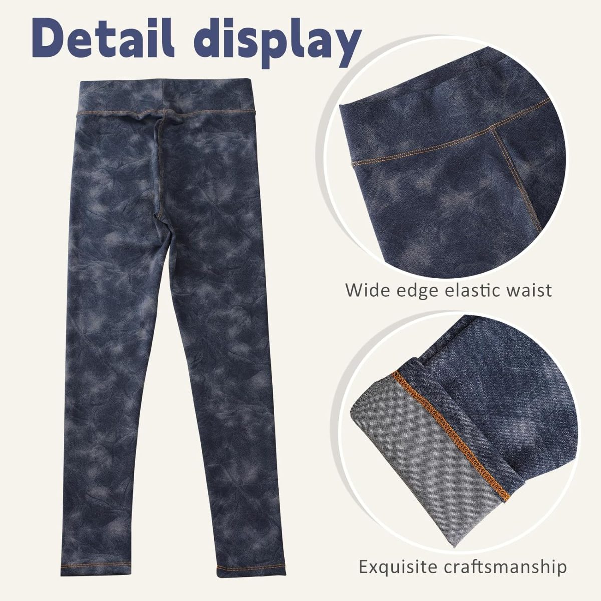⁦Chicduo 4 Pack Girls Leggings Girls Imitation Denim Print Leggings Girl's Stretchy Pants Kids High Waist Slim Pants⁩ - الصورة ⁦4⁩