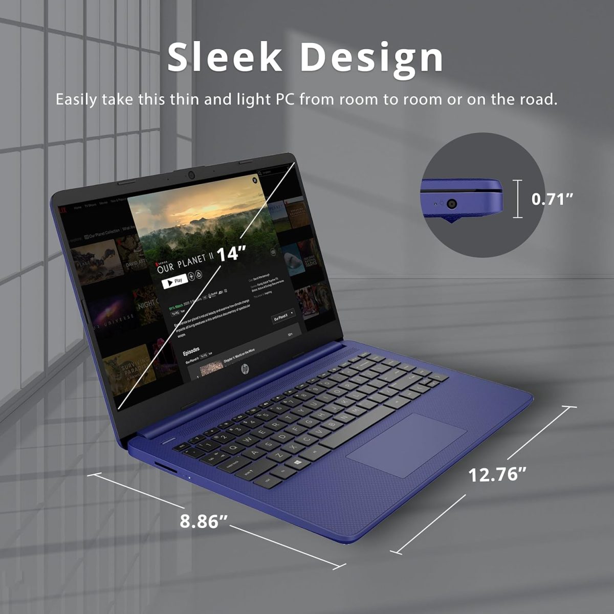 ⁦HP Stream 14" Micro-Edge HD Laptop, Intel Celeron N4020, 8GB RAM, 224GB Storage (64GB eMMC & 160GB Docking Station Set), 1 Year Office 365, Webcam, Wi-Fi 5, Bluetooth, Windows 11, Blue⁩ - الصورة ⁦8⁩