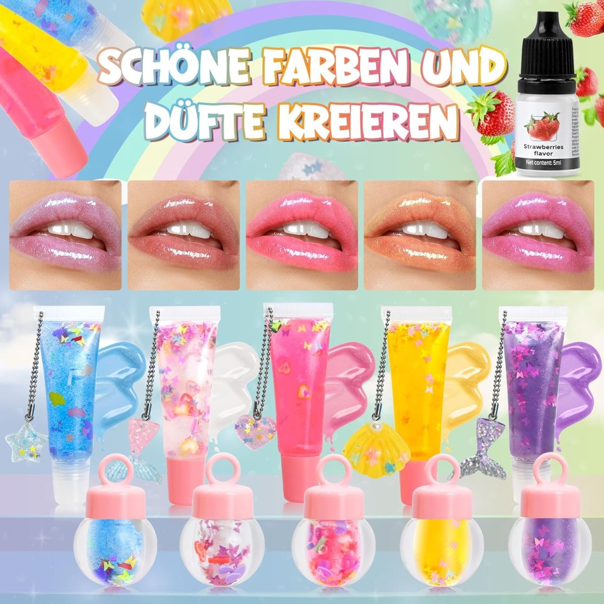 ⁦Make Your Own Lip Gloss, JUYRLE Lipstick Making Kit, Funny DIY Lip Gloss Set Girls Make Yourself, Non-Toxic Lip Gloss Cosmetic Make Up Gift for Women⁩ - الصورة ⁦8⁩