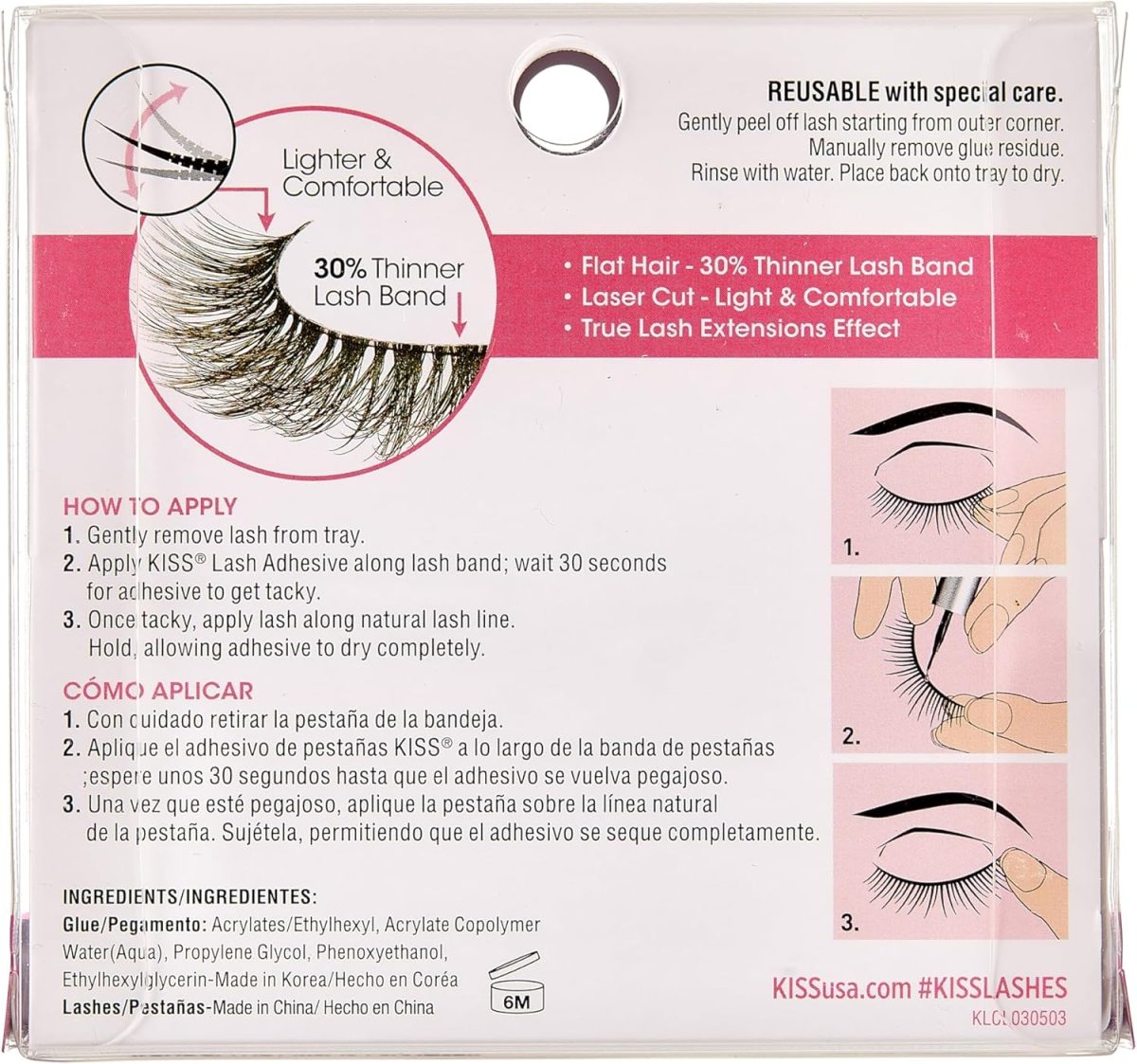 ⁦KISS Lash Couture LuXtensions Collection False Eyelashes, Flat Lash Technology, Super Slim Lash Band, Real Lash Extension Fibers, Reusable, Contact Lens Friendly Strip Lashes, Style 'Classic', 1 Pair⁩ - الصورة ⁦3⁩