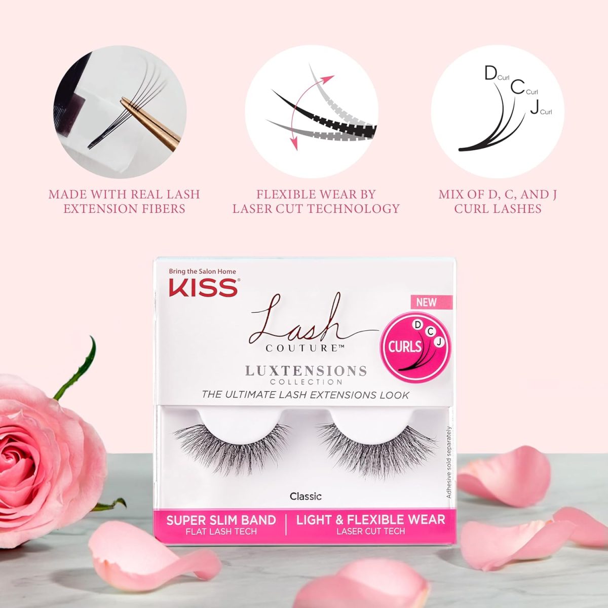 ⁦KISS Lash Couture LuXtensions Collection False Eyelashes, Flat Lash Technology, Super Slim Lash Band, Real Lash Extension Fibers, Reusable, Contact Lens Friendly Strip Lashes, Style 'Classic', 1 Pair⁩ - الصورة ⁦6⁩