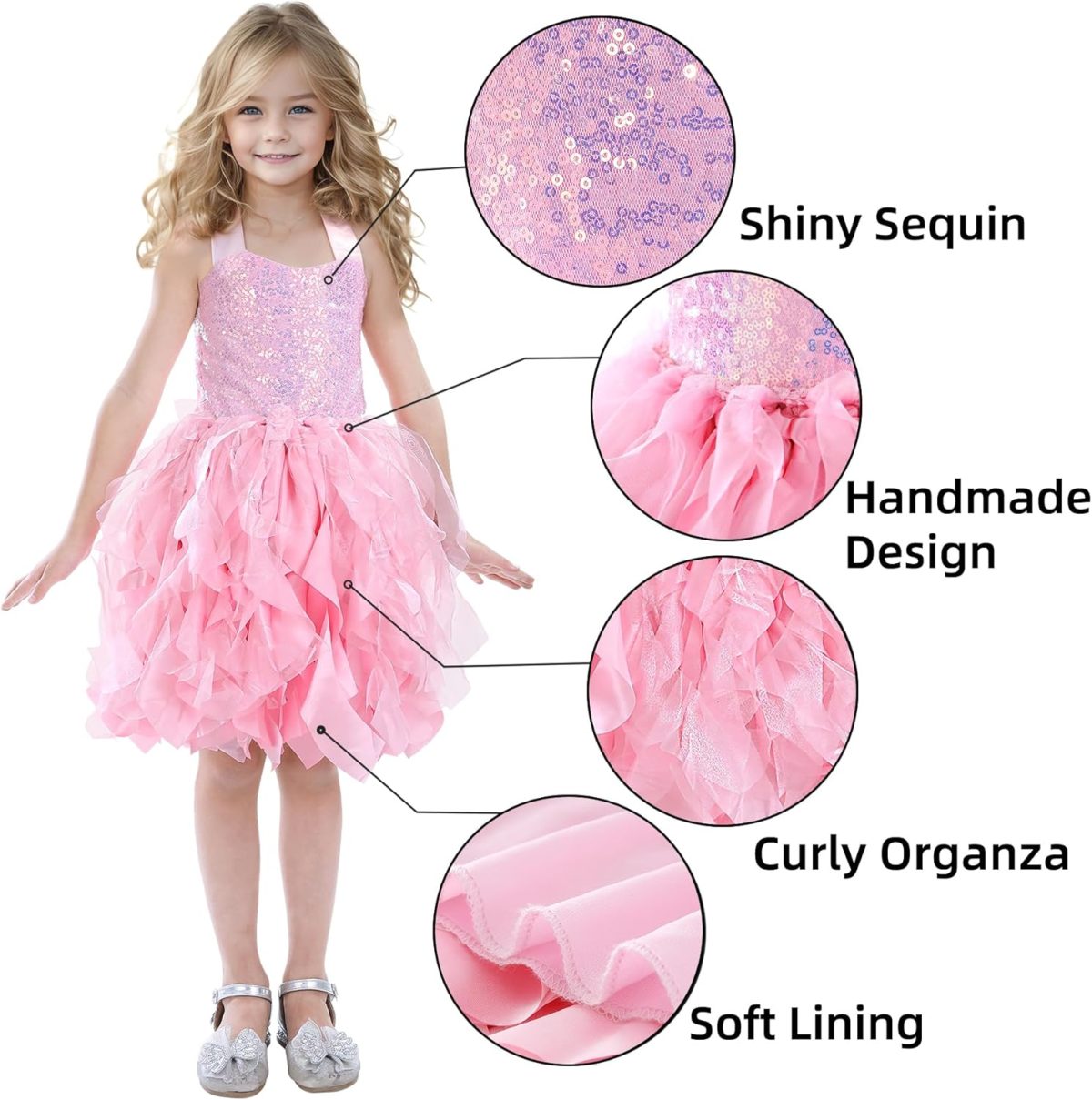 ⁦Tutu Dress for Girls Sequin Tulle Black White Pink Birthday Party Dresses for Toddler Kids Princess Fancy Sparkly Prom Outfit⁩ - الصورة ⁦6⁩