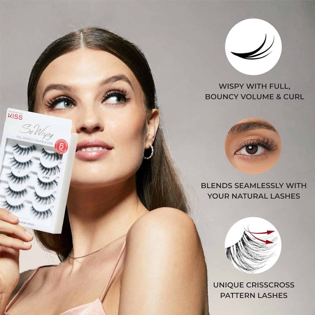 ⁦KISS So Wispy Curated Collection of Bestselling False Eyelash Styles Multipack, Volume & Curl, Lash Extensions Look, Signature Wispy Effect, Cruelty Free, Reusable, Contact Lens Friendly, 5-Pair⁩ - الصورة ⁦6⁩