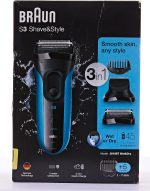 ⁦Braun Series 3 ProSkin Style & Shave Electric Shaver For Men With Precision Trimmer, Hair Clipper and 5 Combs, Wet & Dry, 100% Waterproof, 3010BT, Black/Blue Razor, Rated Which Great Value⁩ - الصورة ⁦8⁩