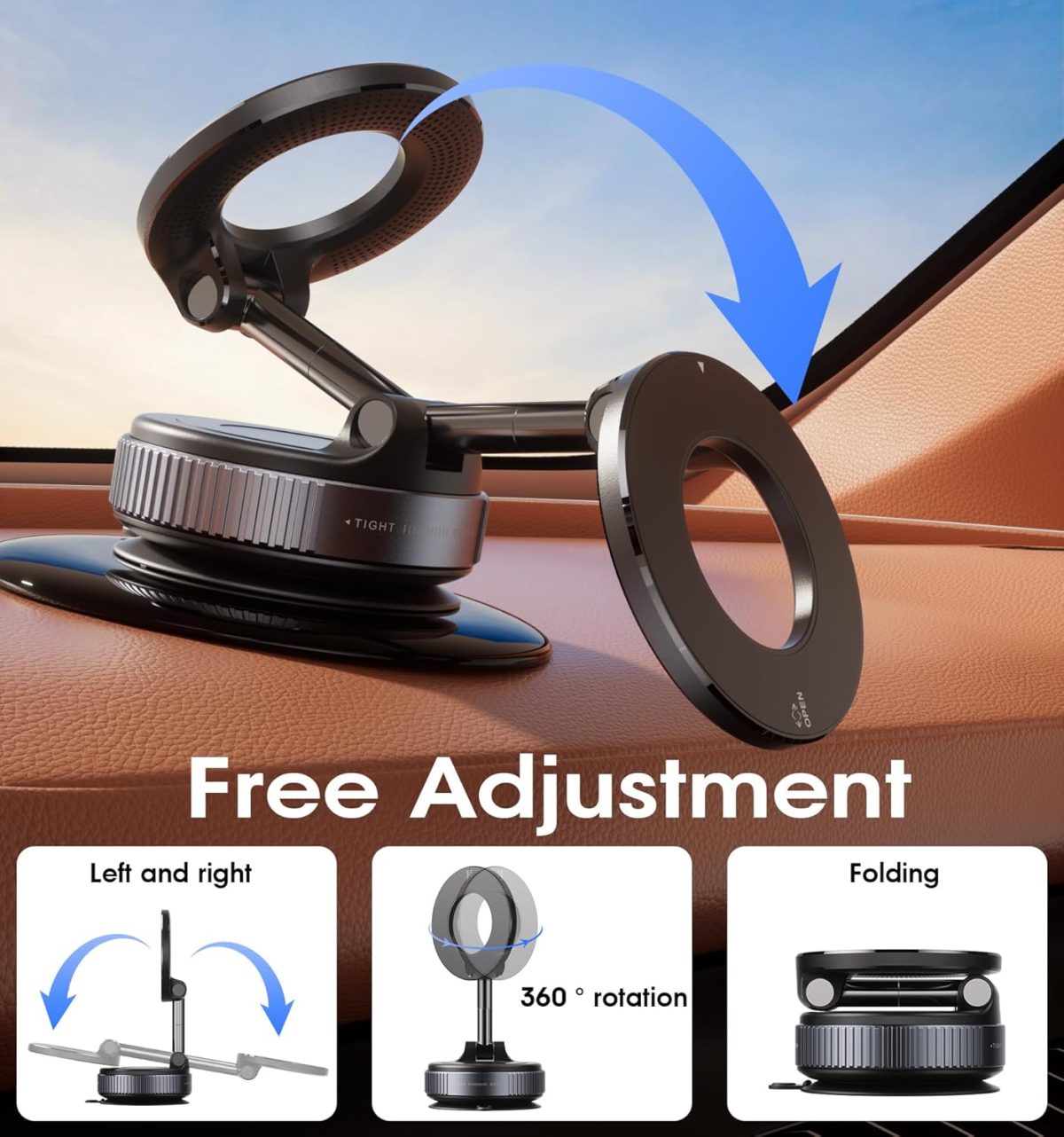⁦REOKILY Strong Magnetic Car Phone Holder for MagSafe, Ultra Vacuum Suction Cup Phone Mount 360° Cell Phone Holders for Your Car Accessories for iPhone 16 15 14 13 12 Android⁩ - الصورة ⁦5⁩