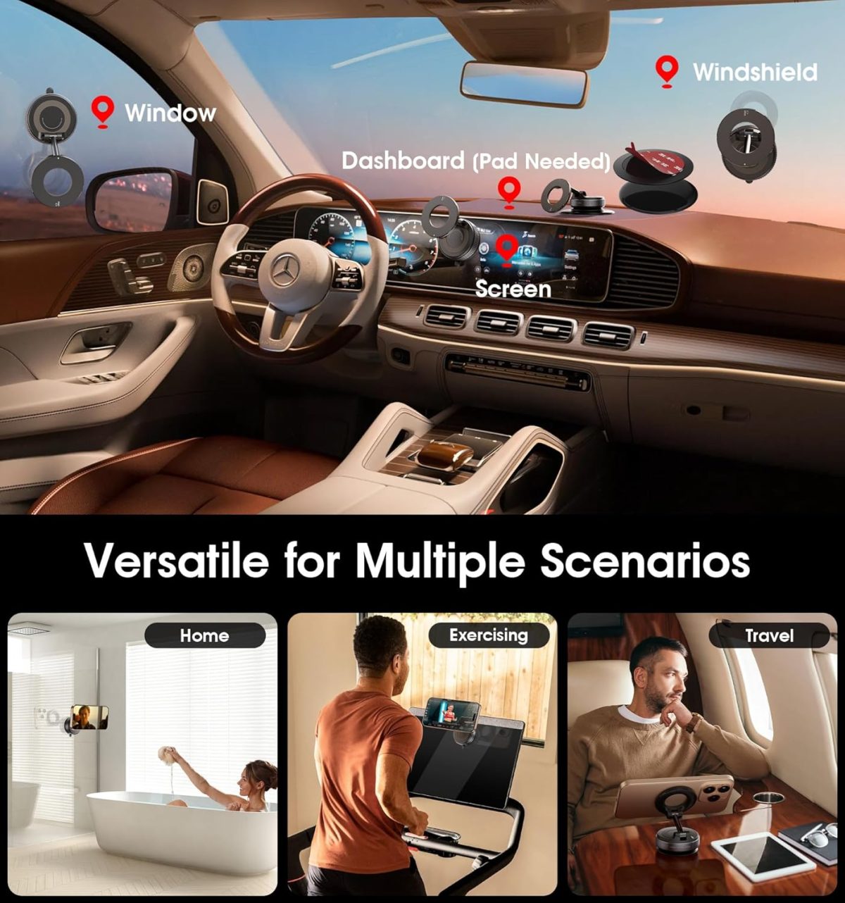 ⁦REOKILY Strong Magnetic Car Phone Holder for MagSafe, Ultra Vacuum Suction Cup Phone Mount 360° Cell Phone Holders for Your Car Accessories for iPhone 16 15 14 13 12 Android⁩ - الصورة ⁦2⁩